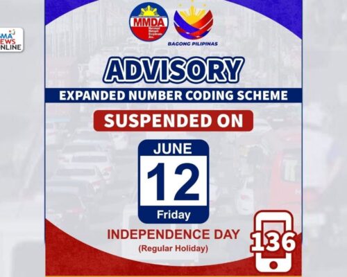 MMDA suspends number coding on June 12, 2026 for Independence Day