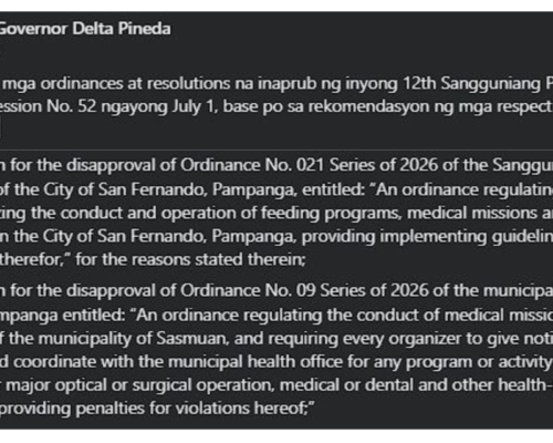 PAMPANGA SP THUMBS DOWN SAN FERNANDO ORDINANCE REGULATING FEEDING PROGRAMS , Punto! Central Luzon