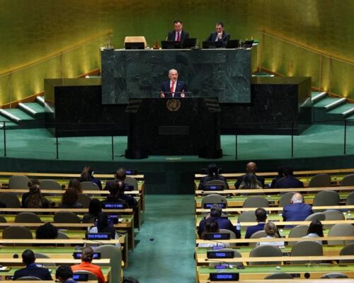 At UN, Netanyahu defends Israel as delegates storm out